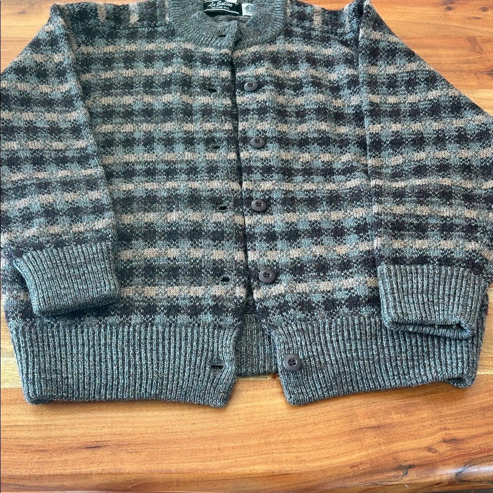 La Solino Vintage Shetland Wool Button Up Cardigan Sweater sz large
